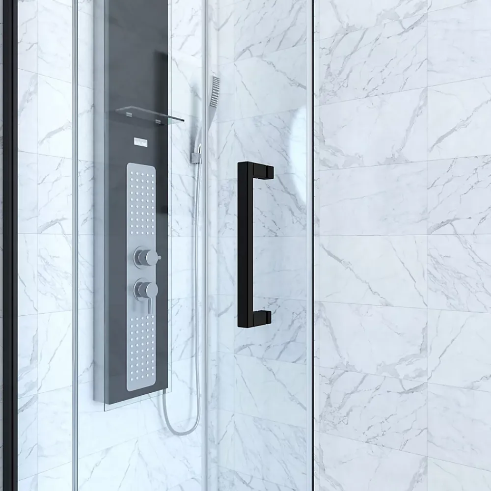 Aurlane Paroi de douche 1 porte coulissante + Retour 120x80x200 cm - Verre 6 mm - Profilé Noir - CRUSH