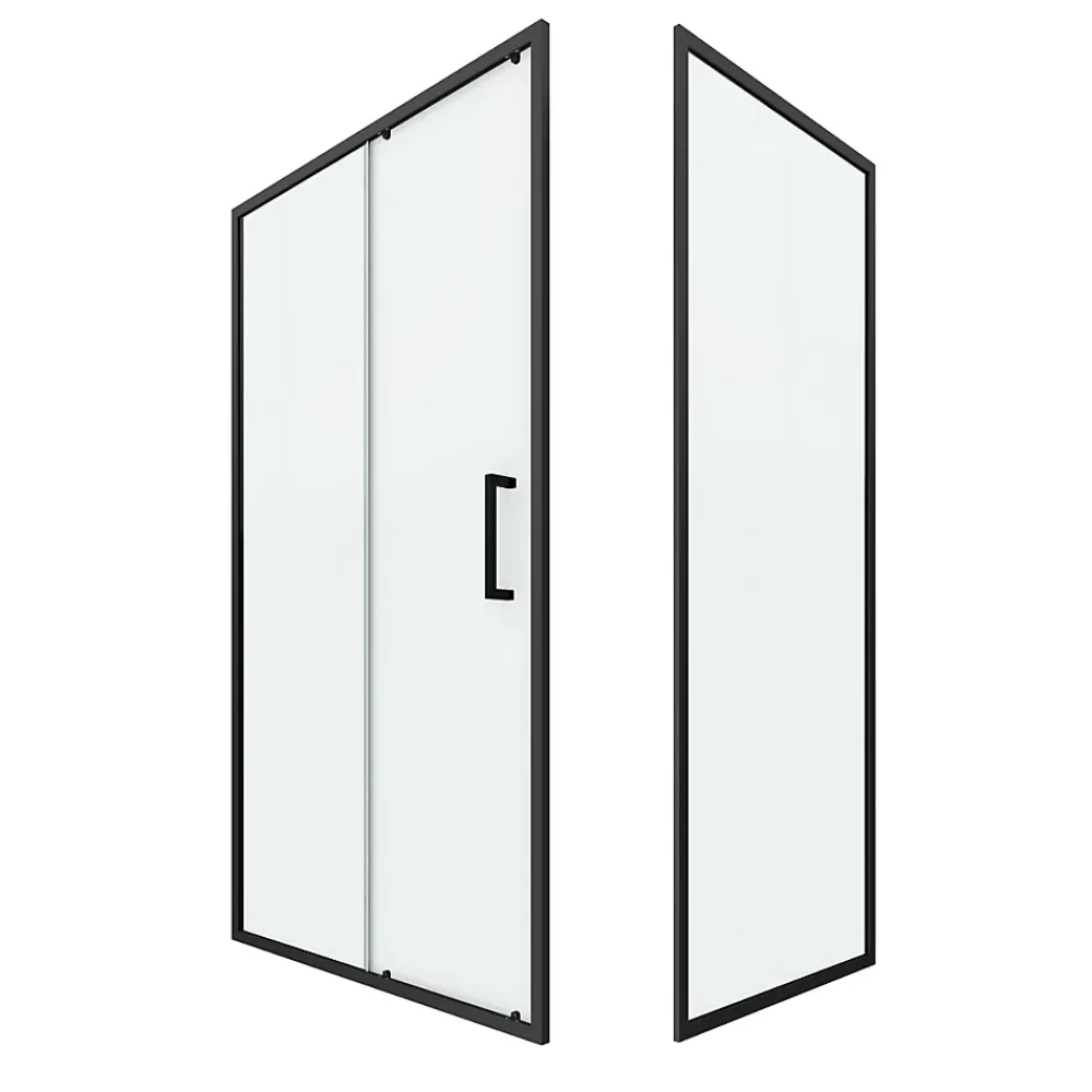 Aurlane Paroi de douche 1 porte coulissante + Retour 120x80x200 cm - Verre 6 mm - Profilé Noir - CRUSH