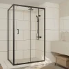 Aurlane Paroi de douche 1 porte coulissante + Retour 120x90x200 cm - Verre 6 mm - Profilé Noir - CRUSH