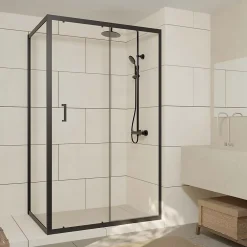 Aurlane Paroi de douche 1 porte coulissante + Retour 120x90x200 cm - Verre 6 mm - Profilé Noir - CRUSH