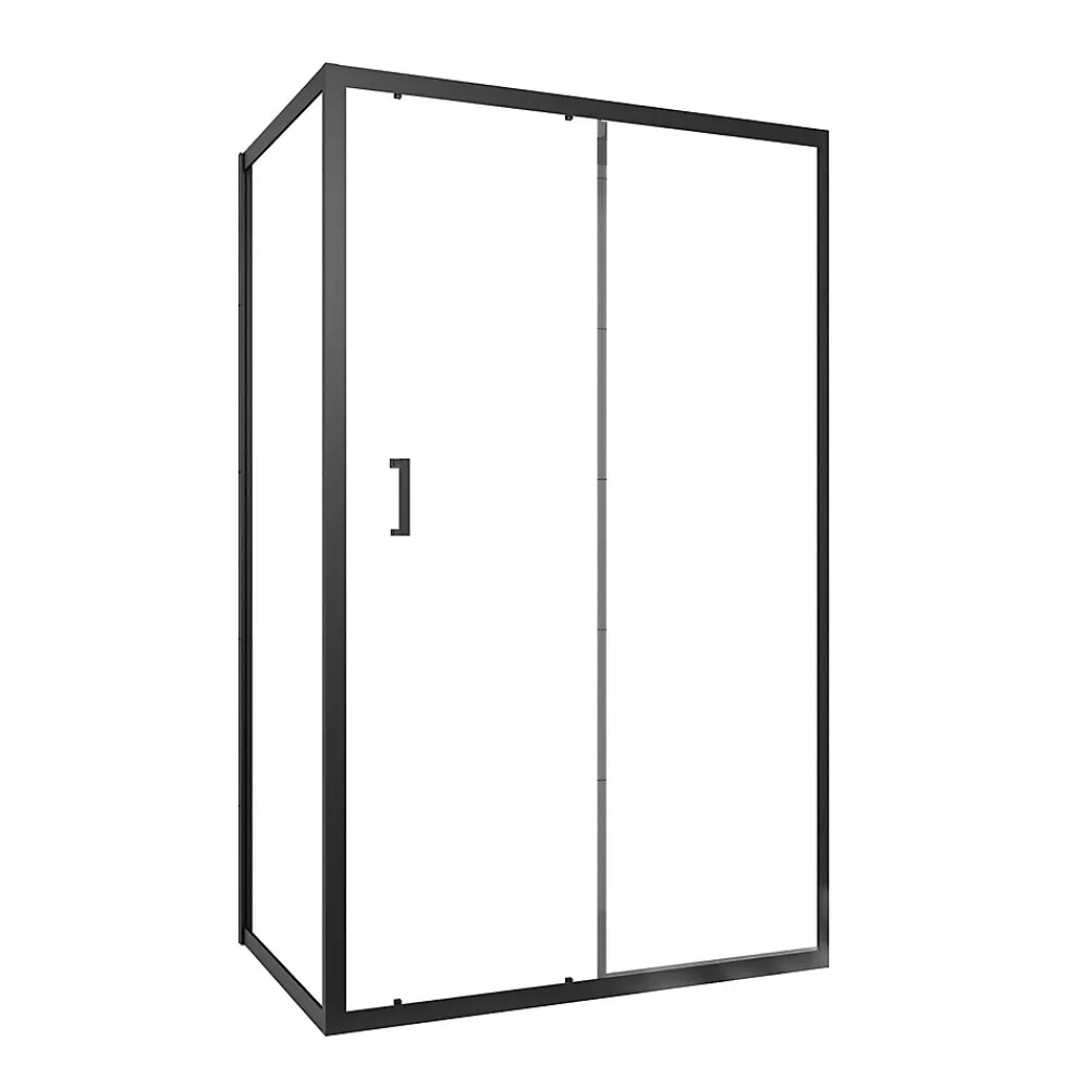 Aurlane Paroi de douche 1 porte coulissante + Retour 120x90x200 cm - Verre 6 mm - Profilé Noir - CRUSH