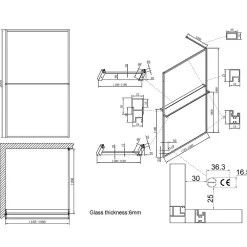 Essebagno Paroi de douche 120 x 200 avec Porte Serviette et Porte Savon cadre complet Noire
