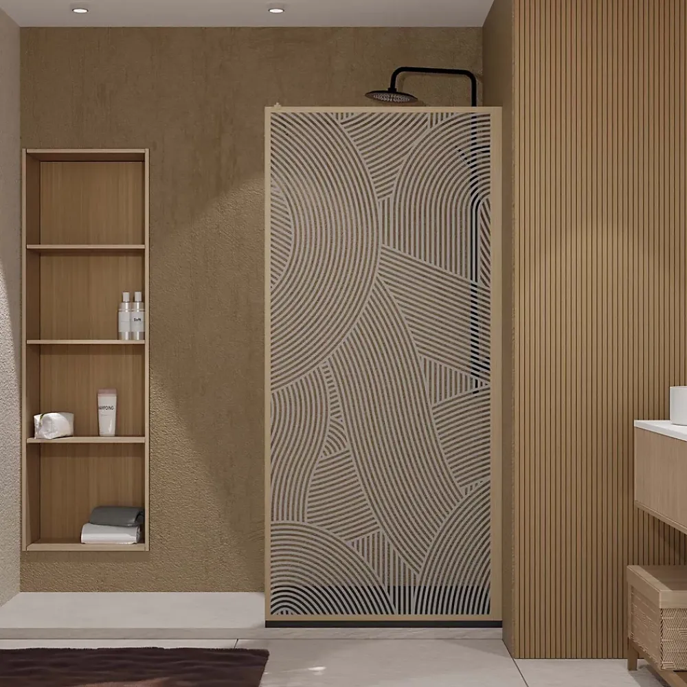 Paroi De Douche|Aurlane Paroi de douche 90 x 200 HINATA - style Japandi courbes douces - Cadre effet Bois - Verre 6mm