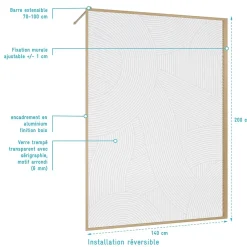 Aurlane Paroi de douche 140 x 200 HINATA - style Japandi courbes douces - Cadre effet Bois - Verre 6mm