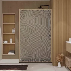 Paroi De Douche|Aurlane Paroi de douche 120 x 200 HINATA style Japandi courbes douces - Cadre effet Bois - Verre 6mm