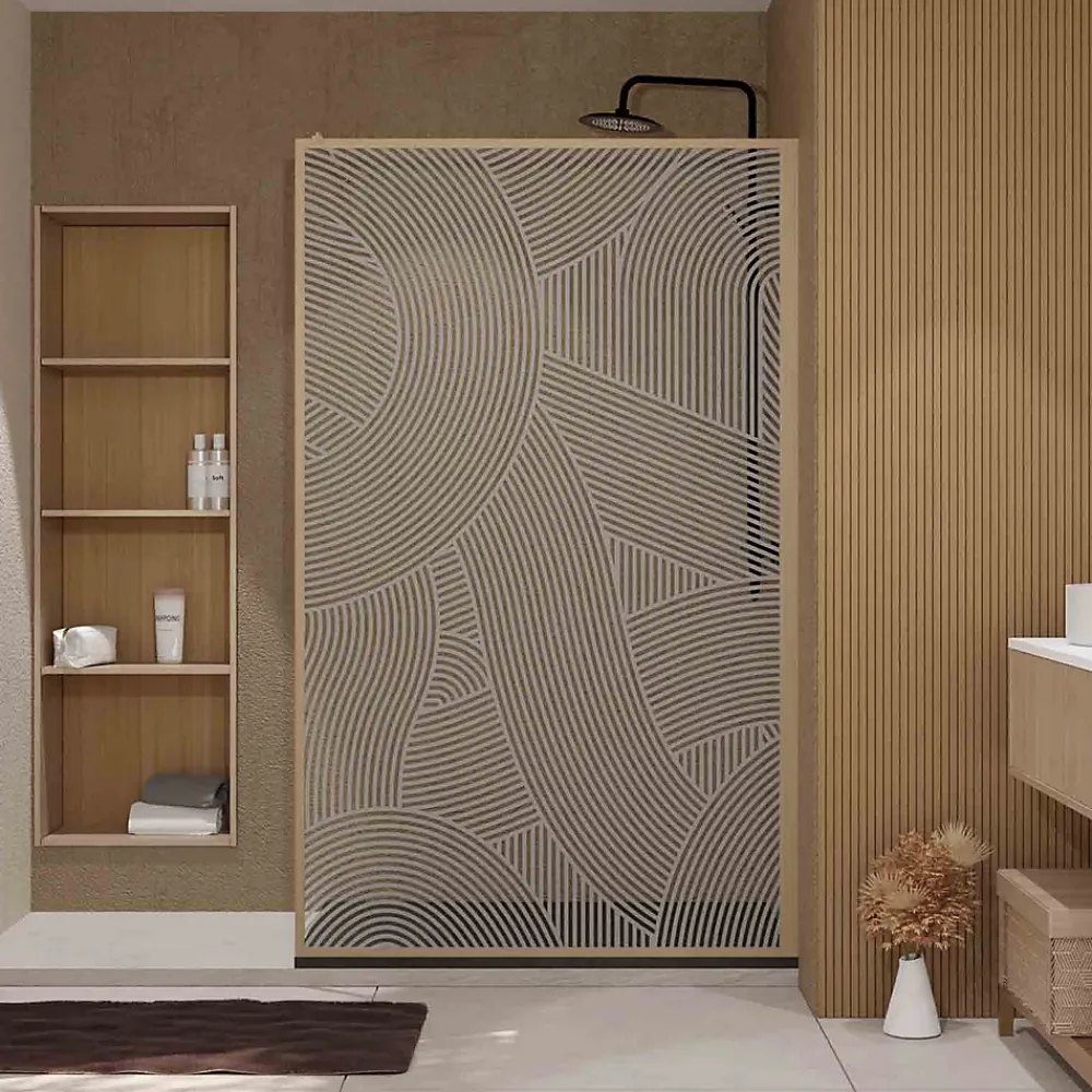 Paroi De Douche|Aurlane Paroi de douche 120 x 200 HINATA style Japandi courbes douces - Cadre effet Bois - Verre 6mm