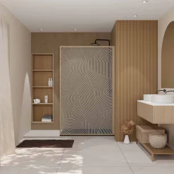 Paroi De Douche|Aurlane Paroi de douche 120 x 200 HINATA style Japandi courbes douces - Cadre effet Bois - Verre 6mm