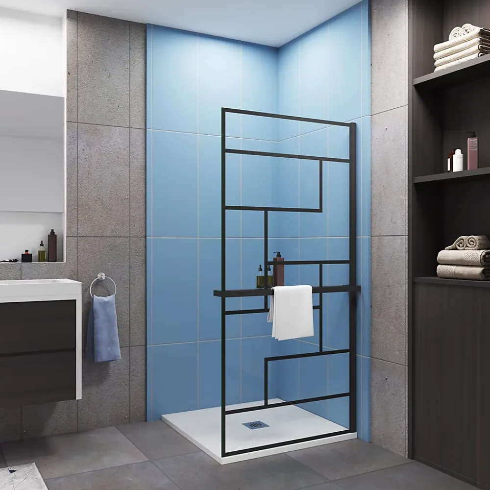 Paroi de douche 80 x 200cm - 8mm verre anticalcaire Style moderne + Étagère de Douche 80cm en alu