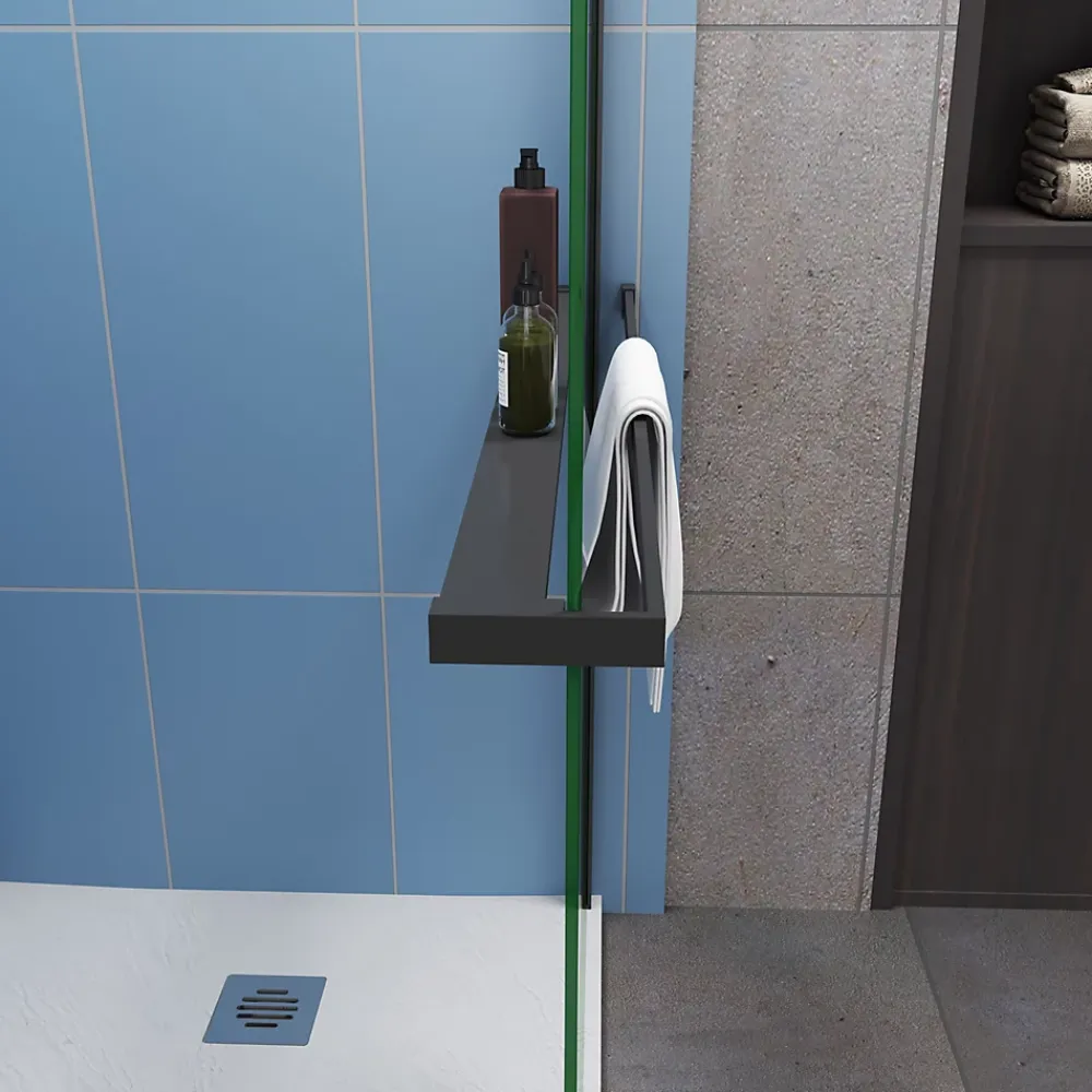 Paroi de douche 140 x 200cm - 8mm verre anticalcaire Style moderne + Étagère de Douche 140cm en alu