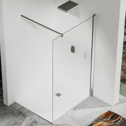Paroi de douche a l italienne 70x200 cm Verre trempe 8 mm Profile mural et barre de stabilisation 90 cm recoupable Aluminium