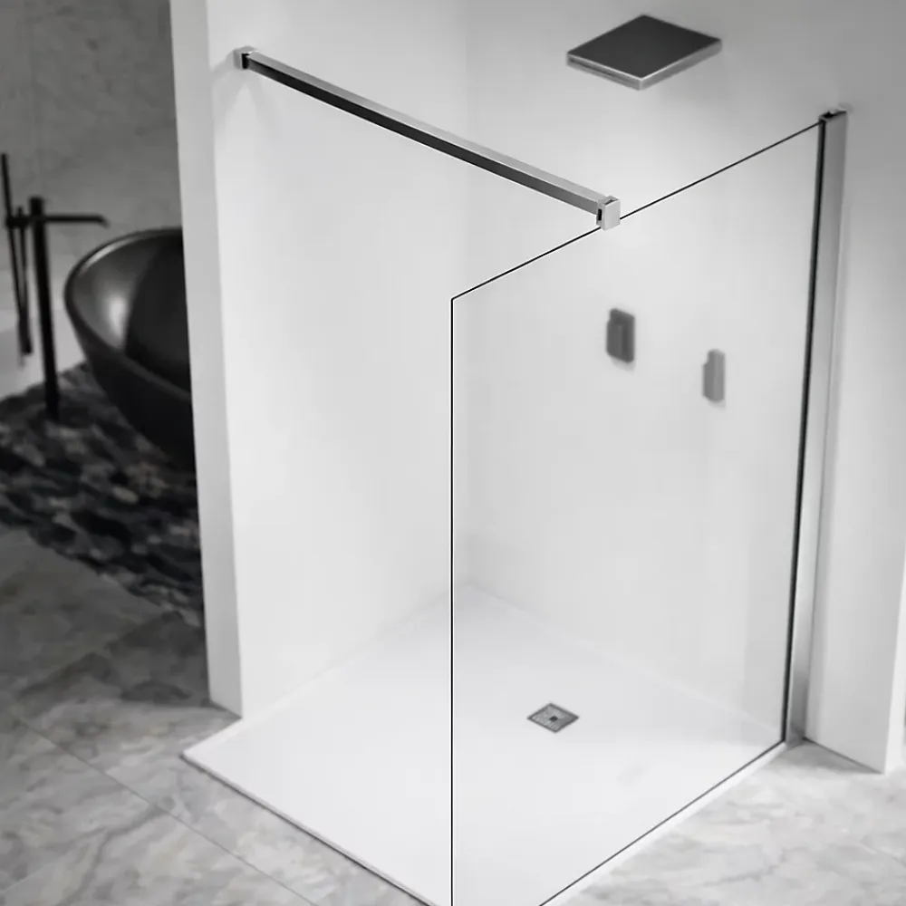 Paroi de douche a l italienne 70x200 cm Verre trempe 8 mm Profile mural et barre de stabilisation 90 cm recoupable Aluminium