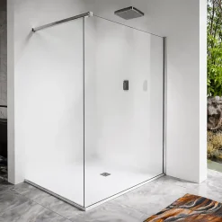 Paroi de douche a l italienne 70x200 cm Verre trempe 8 mm Profile mural et barre de stabilisation 90 cm recoupable Aluminium