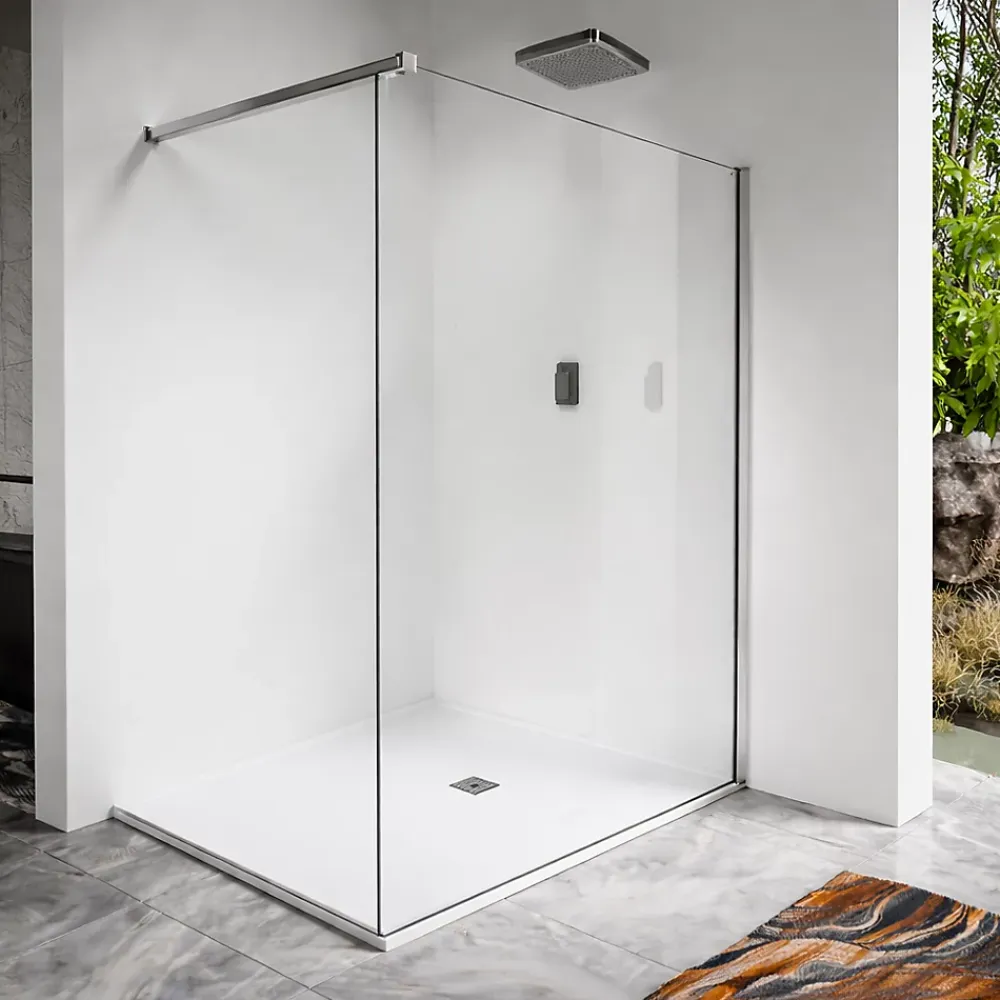 Paroi de douche a l italienne 70x200 cm Verre trempe 8 mm Profile mural et barre de stabilisation 90 cm recoupable Aluminium