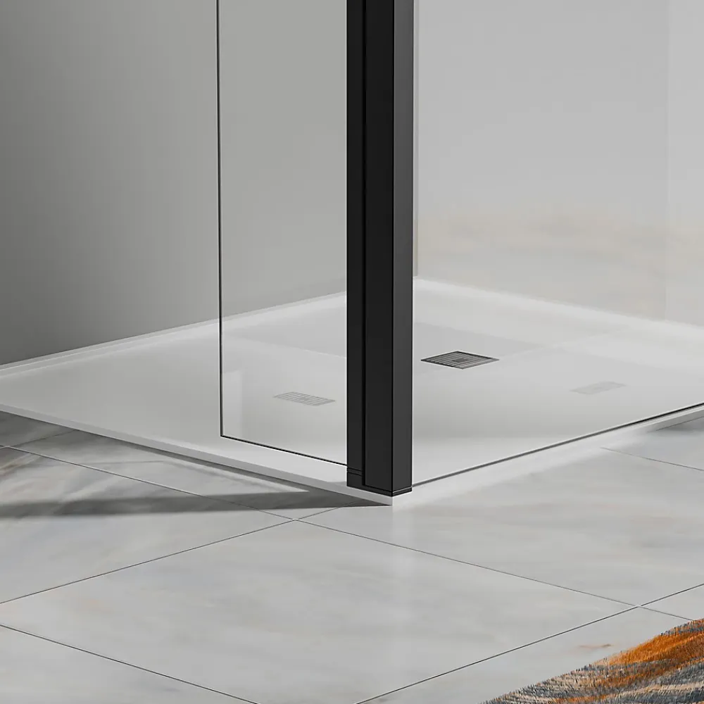 Paroi de douche a l italienne 70x200 cm Verre trempe 8 mm Profile mural et barre de stabilisation 90 cm recoupable Aluminium