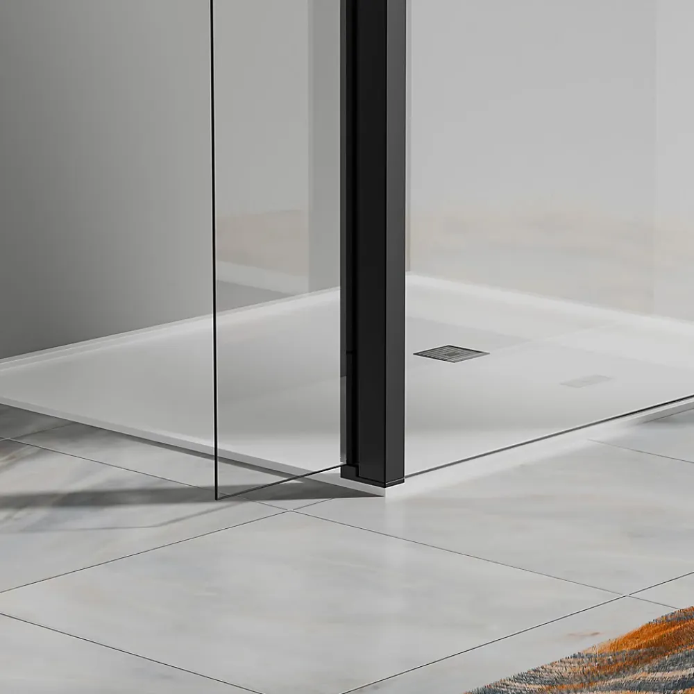 Paroi de douche a l italienne 70x200 cm Verre trempe 8 mm Profile mural et barre de stabilisation 90 cm recoupable Aluminium