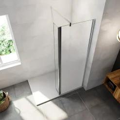 Paroi de douche avec 40 cm retour pivotant - 80 x 200 cm - 8 mm Verre effet Brume, finition chrome avec barre de fixation 90cm