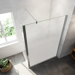 Paroi De Douche| Paroi de douche avec 40 cm retour pivotant - 90 x 200 cm - 8 mm Verre effet Brume, finition chrome avec barre de fixation 140cm
