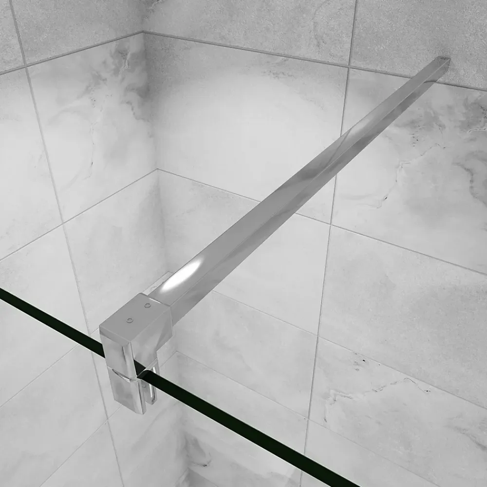 Paroi de douche avec 30 cm retour pivotant - 70 x 200 cm - 8 mm Verre effet Brume, finition chrome avec barre de fixation 140cm