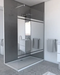 Paroi De Douche|Aurlane Paroi de Douche avec Bande Miroir 140x200cm - Verre 8mm - Profilé Chrome - FREEDOM 2 MIRROR
