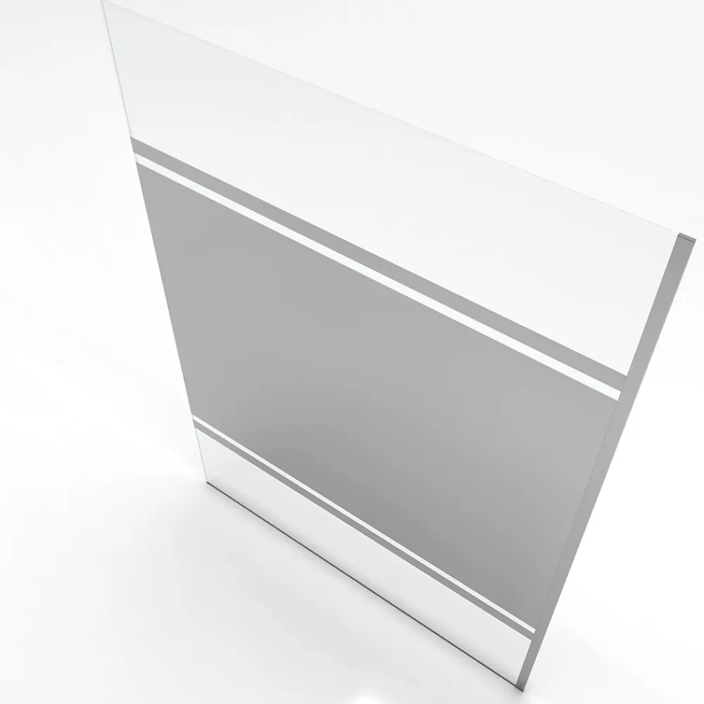 Paroi De Douche|Aurlane Paroi de Douche avec Bande Miroir 140x200cm - Verre 8mm - Profilé Chrome - FREEDOM 2 MIRROR