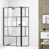 Paroi De Douche|Aurlane Paroi de douche avec pivot 80+40x195cm - Sérigraphie type Briques et Profilés Noir - DARK BLOCKS