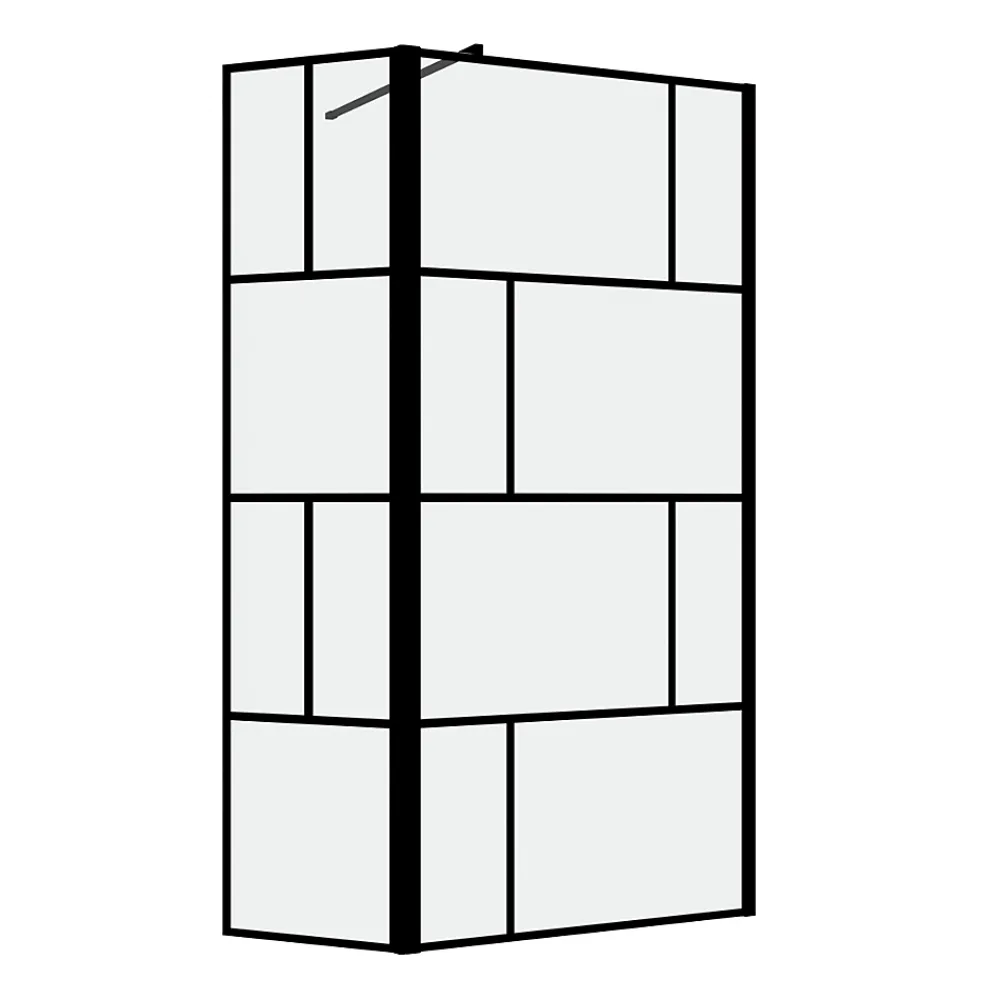 Paroi De Douche|Aurlane Paroi de douche avec pivot 80+40x195cm - Sérigraphie type Briques et Profilés Noir - DARK BLOCKS