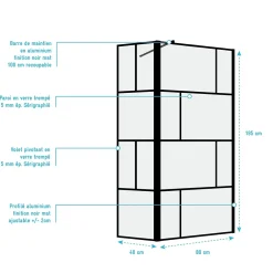 Paroi De Douche|Aurlane Paroi de douche avec pivot 80+40x195cm - Sérigraphie type Briques et Profilés Noir - DARK BLOCKS