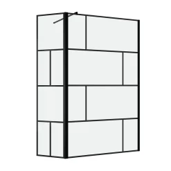 Aurlane Paroi de douche avec pivot 120+40x195cm - Sérigraphie type Briques et Profilés Noir - DARK BLOCKS