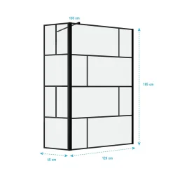 Aurlane Paroi de douche avec pivot 120+40x195cm - Sérigraphie type Briques et Profilés Noir - DARK BLOCKS