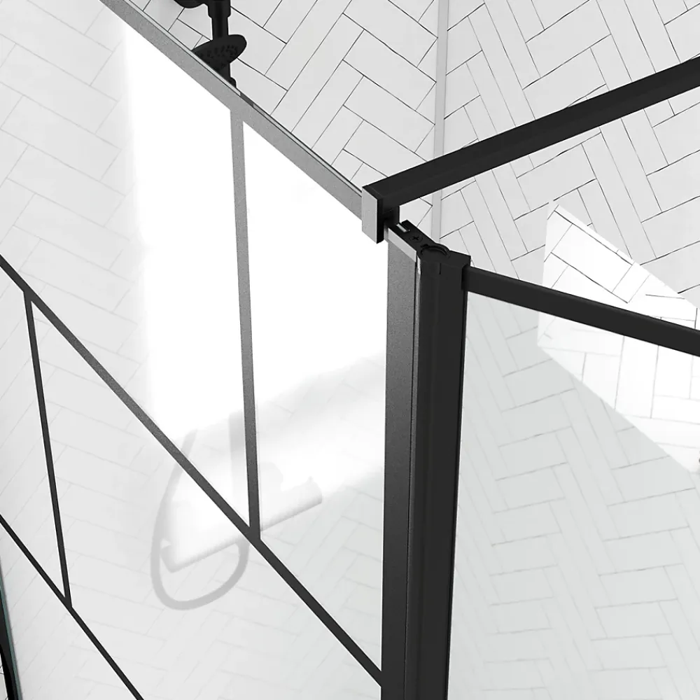 Paroi De Douche|Aurlane Paroi de douche avec pivot 100+40x195cm - Sérigraphie type Briques et Profilés Noir - DARK BLOCKS