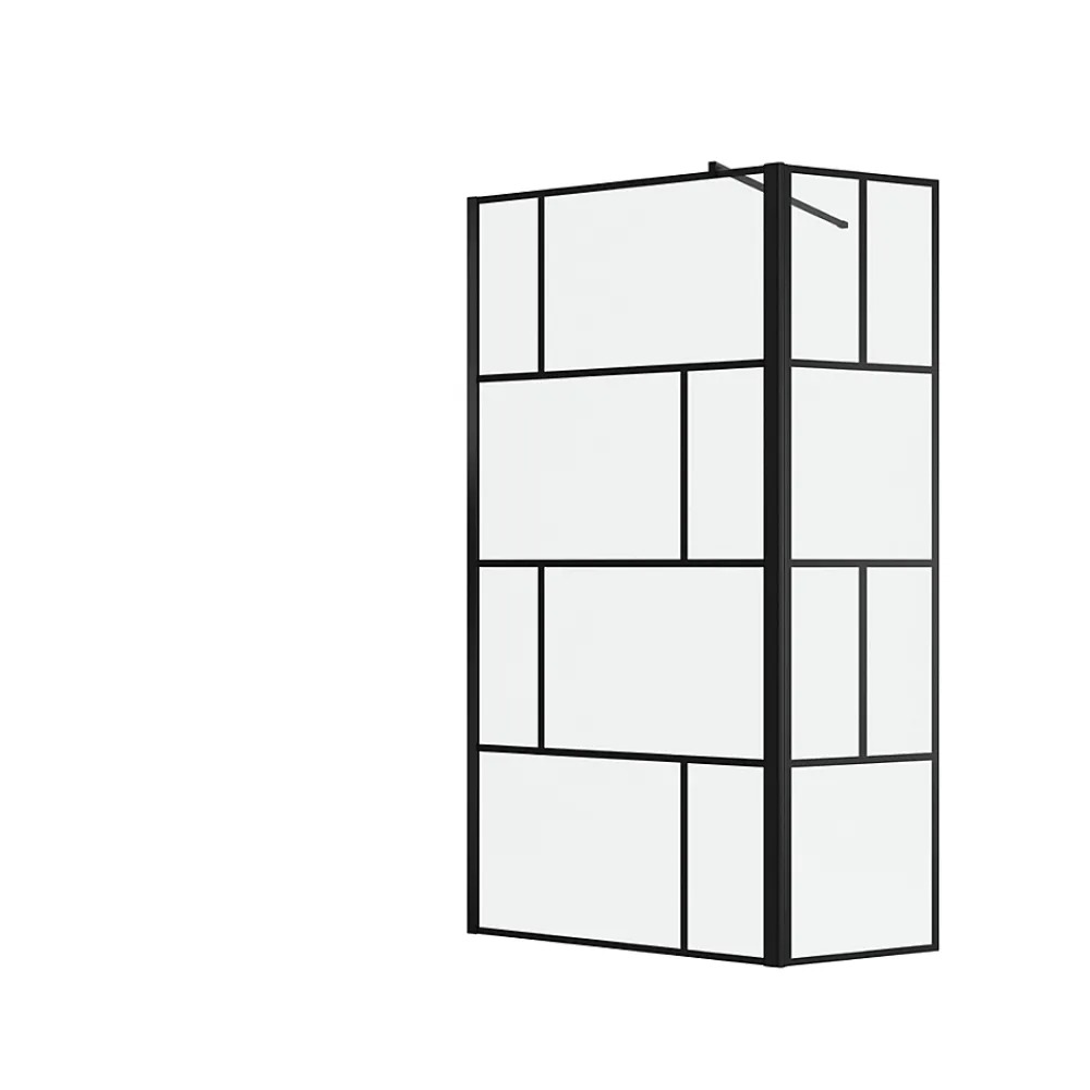 Paroi De Douche|Aurlane Paroi de douche avec pivot 100+40x195cm - Sérigraphie type Briques et Profilés Noir - DARK BLOCKS