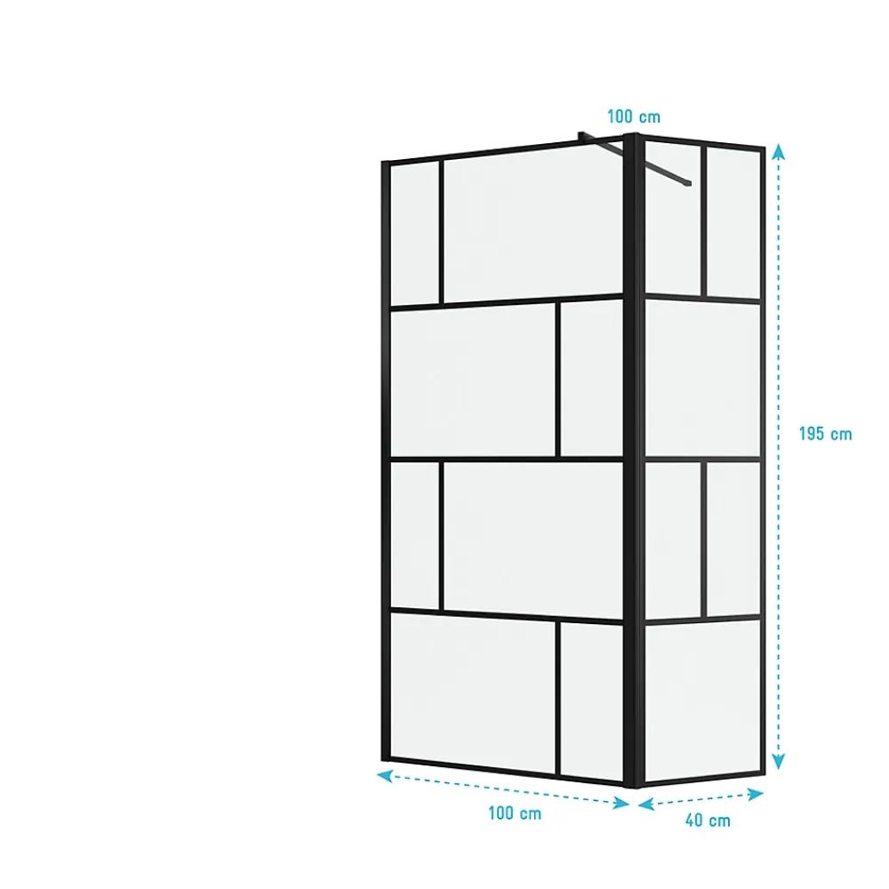 Paroi De Douche|Aurlane Paroi de douche avec pivot 100+40x195cm - Sérigraphie type Briques et Profilés Noir - DARK BLOCKS