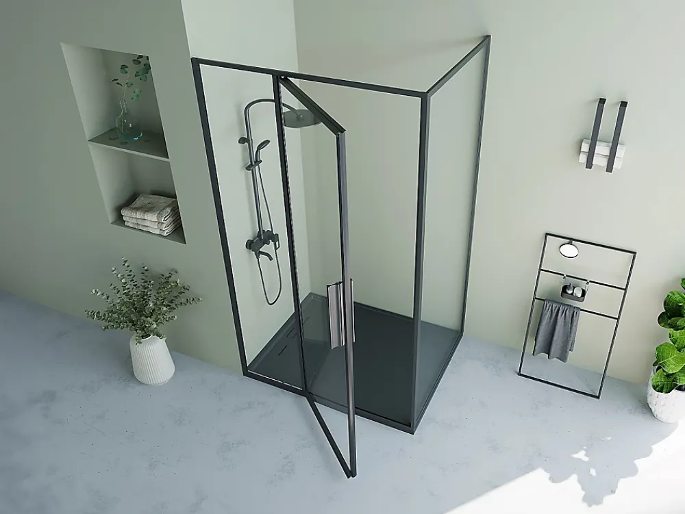 Vente-unique Paroi de douche avec porte pivotante noir mat style industriel - 120 x 80 x 195 cm - TORONI