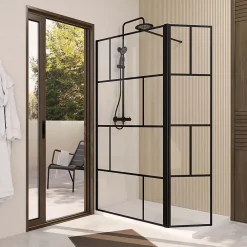 Paroi De Douche|Aurlane Paroi de Douche avec Volet Pivotant 100+40x195cm - Verre 8mm Anticalcaire - Motifs et Profilés Noir