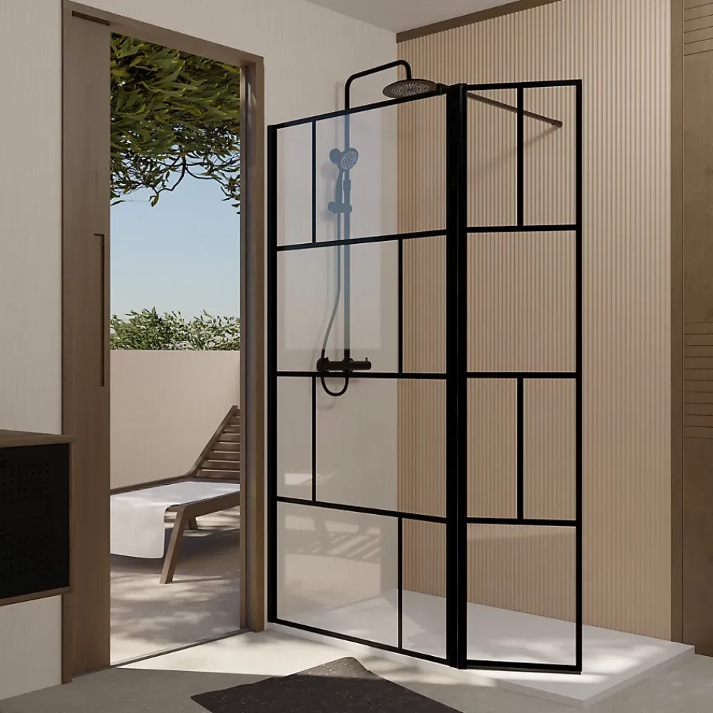 Paroi De Douche|Aurlane Paroi de Douche avec Volet Pivotant 90+40x195cm - Verre 8mm Anticalcaire - Motifs et Profilés Noir