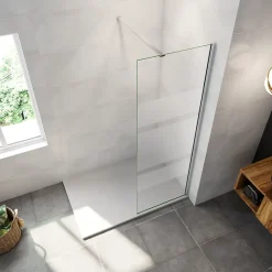 Paroi de douche chrome 90x190cm,6mm verre anticalcaire avec bandes horizontales sérigraphiées,avec barre de fixation 90cm