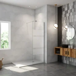 Paroi De Douche| paroi de douche chrome 80x190cm,6mm verre anticalcaire avec bandes horizontales sérigraphiées,barre de fixation 140cm en carré