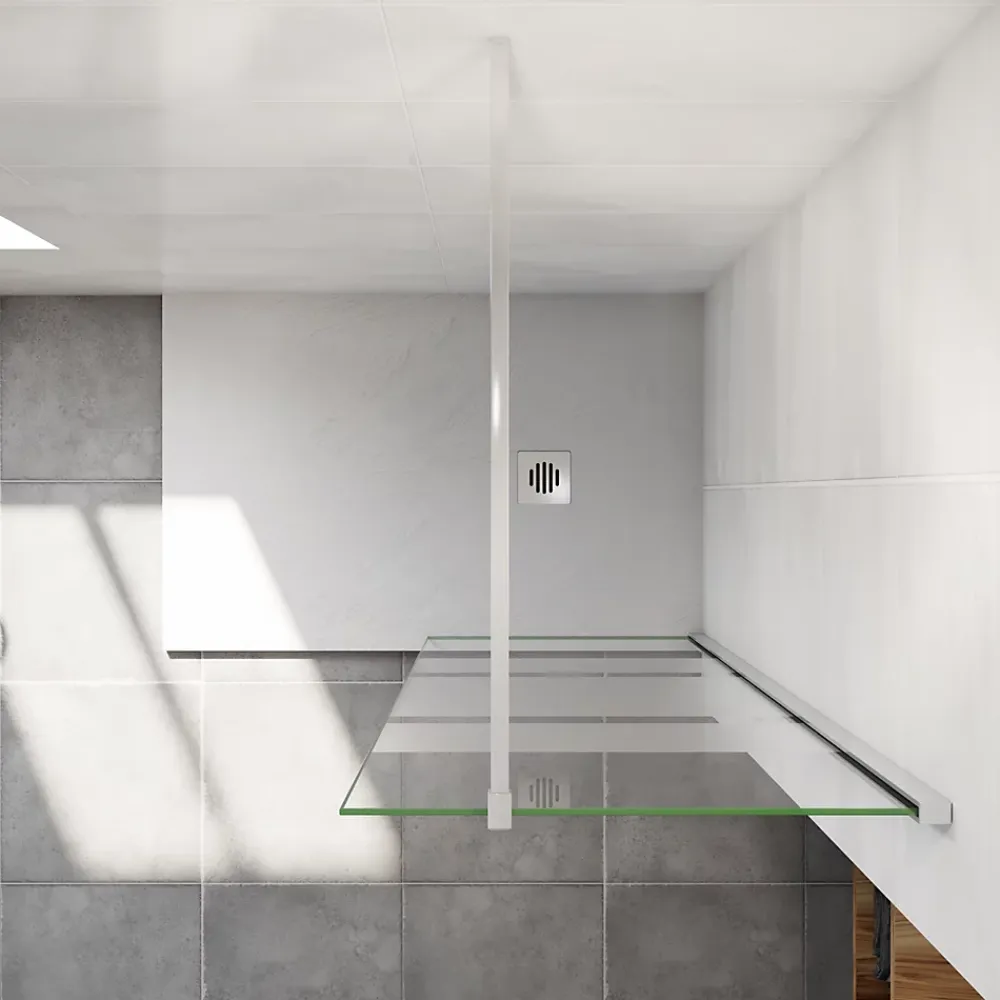 Paroi De Douche| paroi de douche chrome 80x190cm,6mm verre anticalcaire avec bandes horizontales sérigraphiées,barre de fixation 140cm en carré