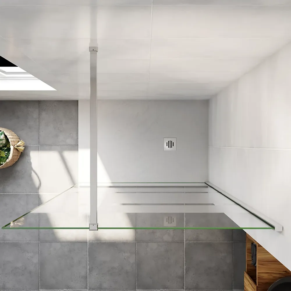 Paroi de douche chrome 140x190cm,6mm verre anticalcaire avec bandes horizontales sérigraphiées,avec barre de fixation 90cm