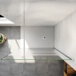 Paroi de douche chrome 120x190cm,6mm verre anticalcaire avec bandes horizontales sérigraphiées,barre de fixation 140cm en carré