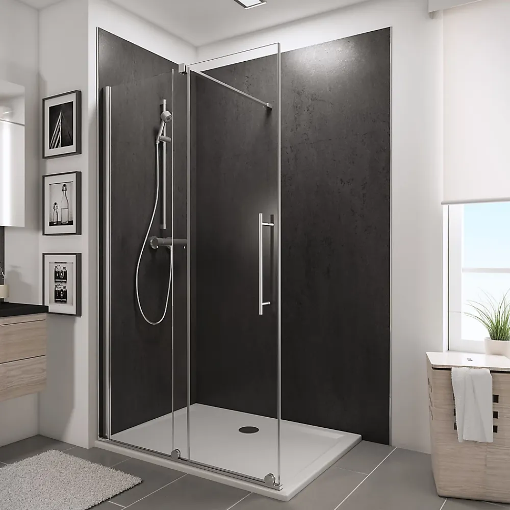 Paroi de douche coulissante l.140xH.200cm, Walk In, verre transparent anticalcaire 8mm, profilé chromé, Schulte NewStyle
