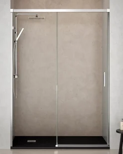 Baño Total Paroi de douche coulissante 1 porte 1 fixe 1 porte 100 cm (Adaptable 95-99cm) Verre 6 mm clair anti-calcaire Profil Chrome