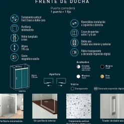 Baño Total Paroi de douche coulissante 1 porte 1 fixe 1 porte 100 cm (Adaptable 95-99cm) Verre 6 mm clair anti-calcaire Profil Chrome