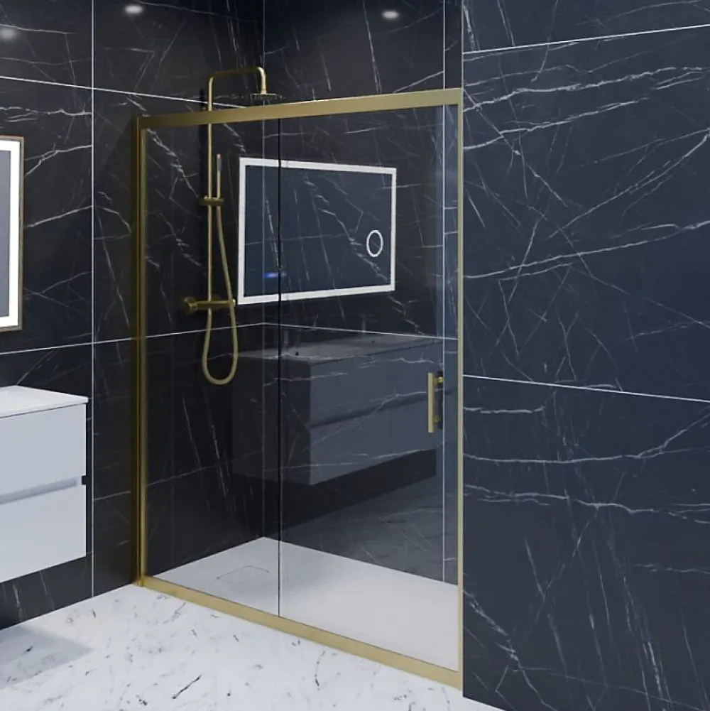 Cuisibane Paroi de douche coulissante 160 cm cadre doré GOLDY