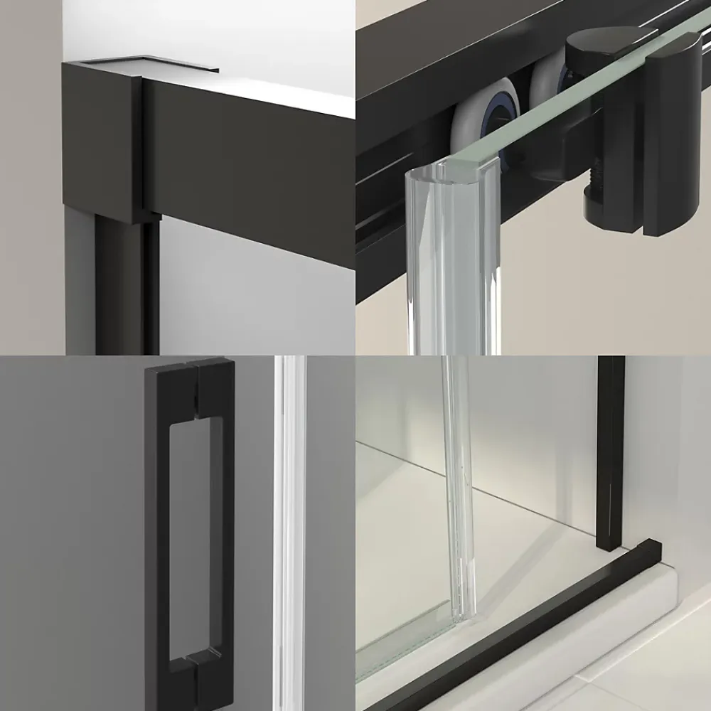 Baño Total Paroi de douche coulissante 1 porte 1 fixe 1 porte 175 cm (Adaptable 169-174cm) Verre 6 mm clair anti-calcaire Perfil Negro