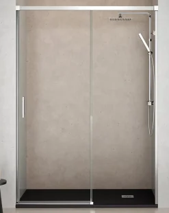 Baño Total Paroi de douche coulissante 1 porte 1 fixe 1 porte 140 cm (Adaptable 134-139cm) Verre 6 mm clair anti-calcaire Profil Chrome