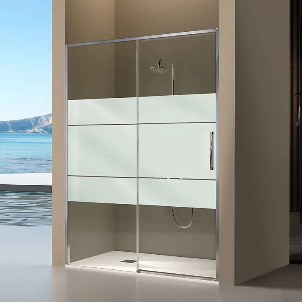 Kassandra Paroi de douche coulissante DELTA - Argent brillant - Sérigraphié - 130-132.6 cm - Fermeture amortie - Réversible - Anticalcaire