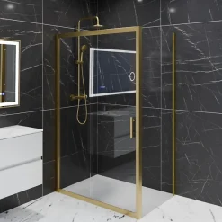 Cuisibane Paroi de douche d'angle porte coulissante + retour fixe GOLDY 120 cm x 80 cm