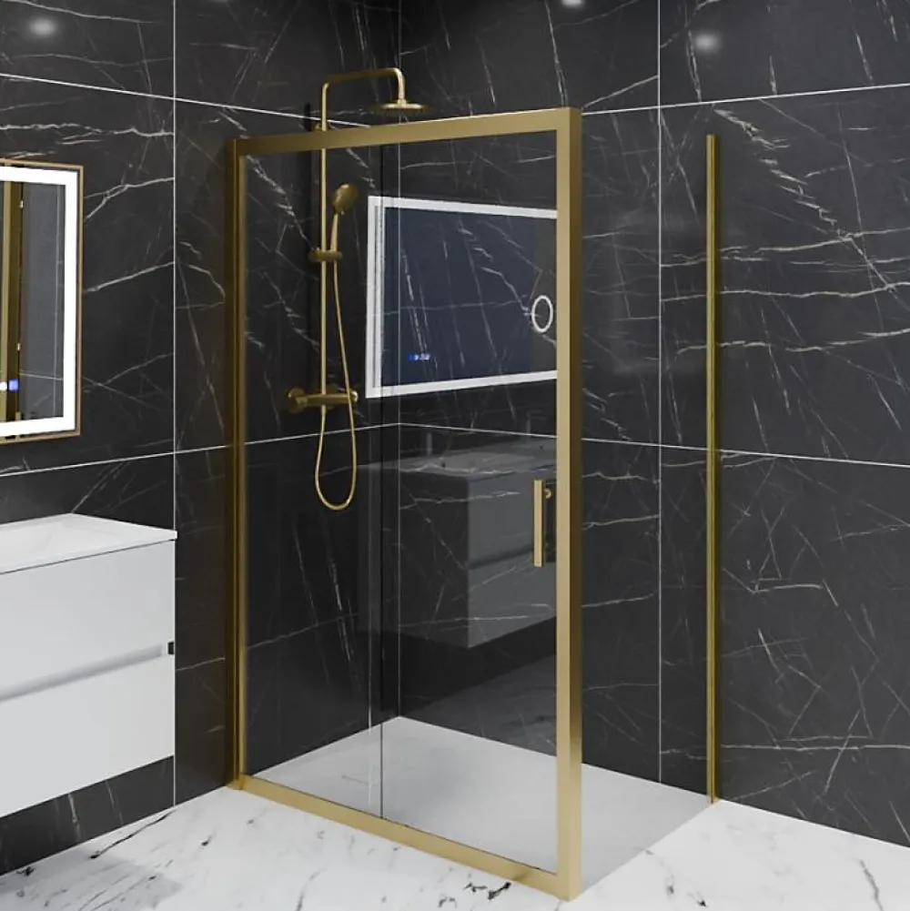 Cuisibane Paroi de douche d'angle porte coulissante + retour fixe GOLDY 120 cm x 80 cm
