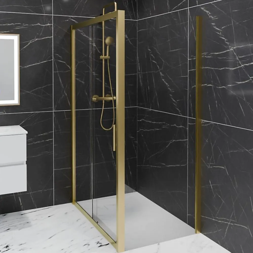 Cuisibane Paroi de douche d'angle porte coulissante + retour fixe GOLDY 120 cm x 80 cm